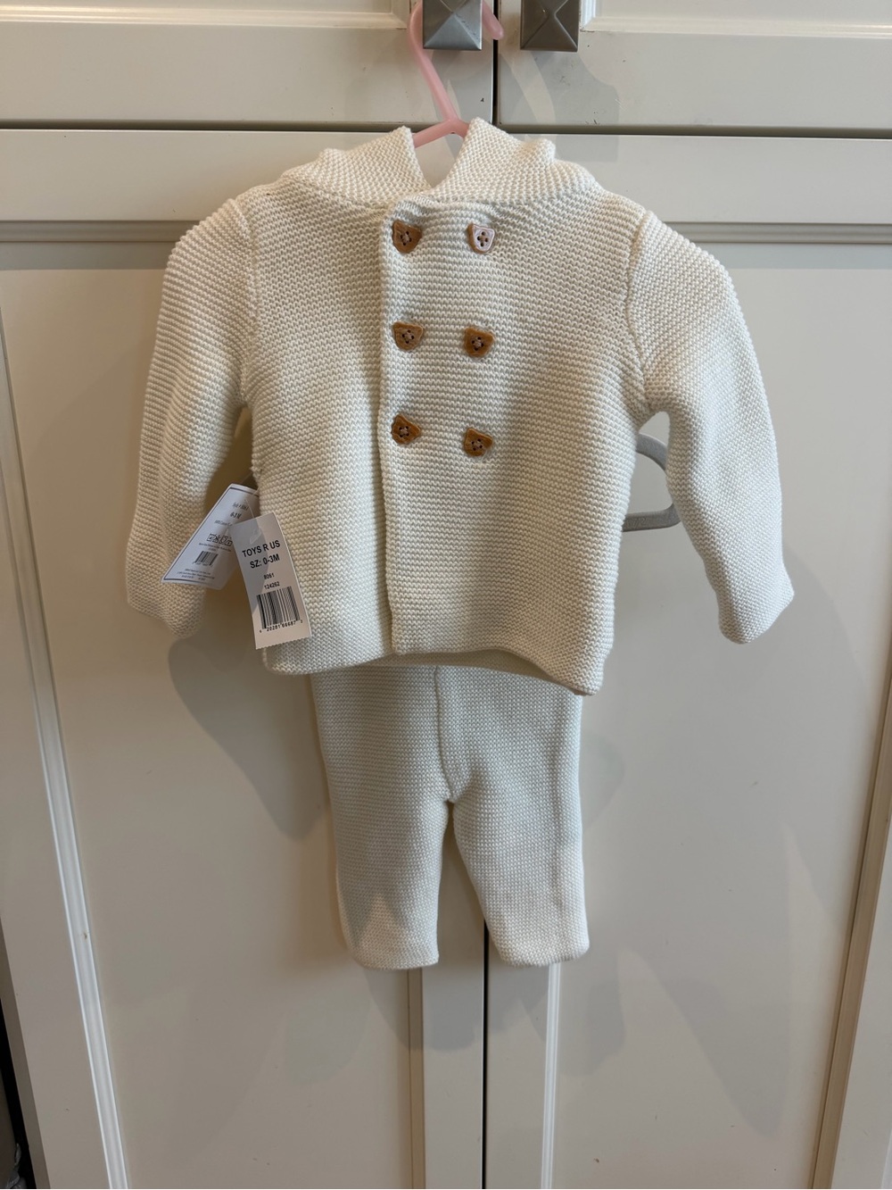 Baby mode 0-3m Cream Knit Baby Two-Piece Set with Button Detail